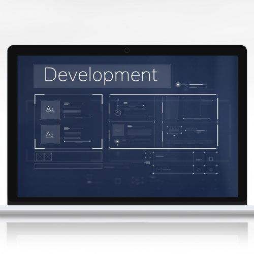 Network graphic overlay banner on laptop