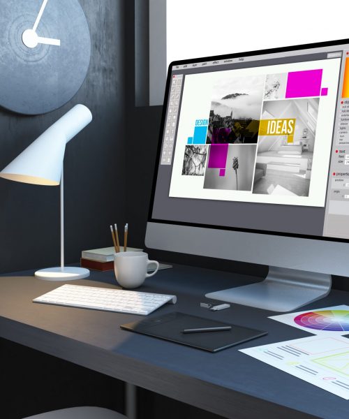 typesetting design workplace mockup interior 3d rendering