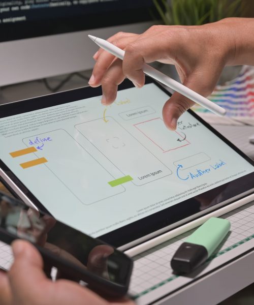 UX designerscreative sketch planning application process development prototype wireframe for mobile application
