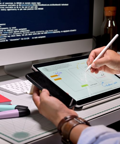 UX designerscreative sketch planning application process development prototype wireframe for mobile application