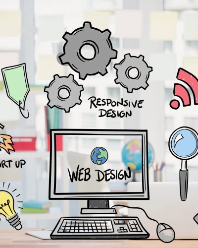 digital composite of business graphics with office background